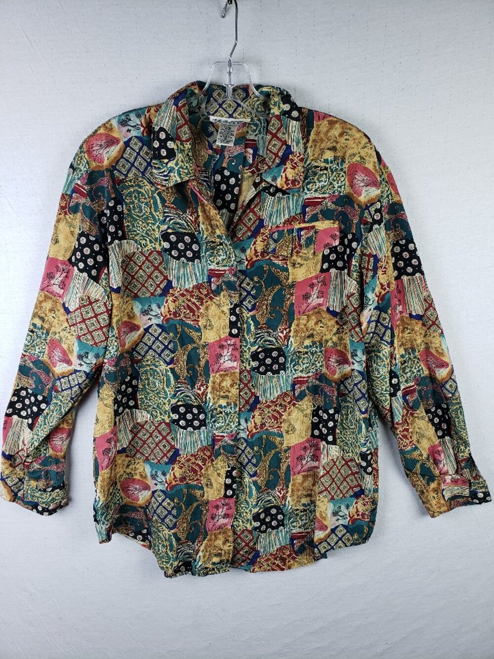Vintage Christie & Jill Shirt Blouse Patchwork Print Top Art-to-Wear Colorful L